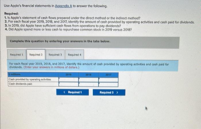 Required: 1. Is Apple's statement of cash flows prepared under the direct