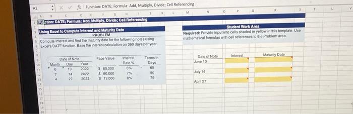  Al Xfx Function: DATE: Formula: Add, Multiply, Divide; Cell Referencing L