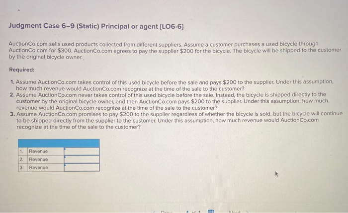  Judgment Case 6-9 (Static) Principal or agent [L06-6) AuctionCo.com sells used