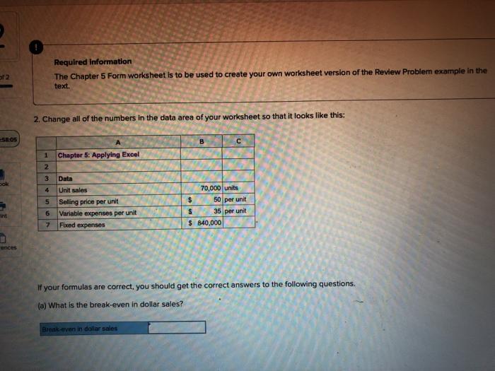 Problem example in the text. Download the Applying Excel form and enter