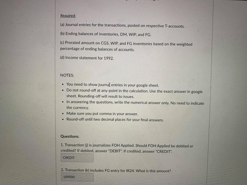 of December 31, 1991 is as follows: Direct Materials 100,000.00 Supplies 125,000.00
