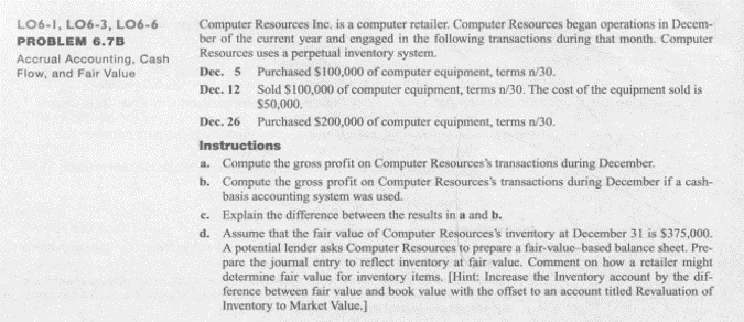  LO6-1, LO6-3, LO6-6 PROBLEM 6.7B Accrual Accounting. Cash Flow, and Fair