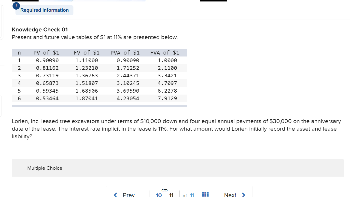 Required information Knowledge Check 01 Present and future value tables of