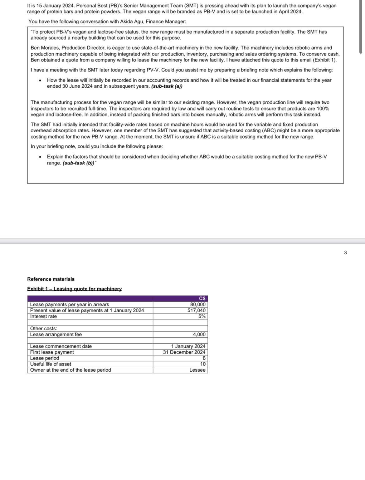  It is 15 January 2024. Personal Best (PB)'s Senior Management Team