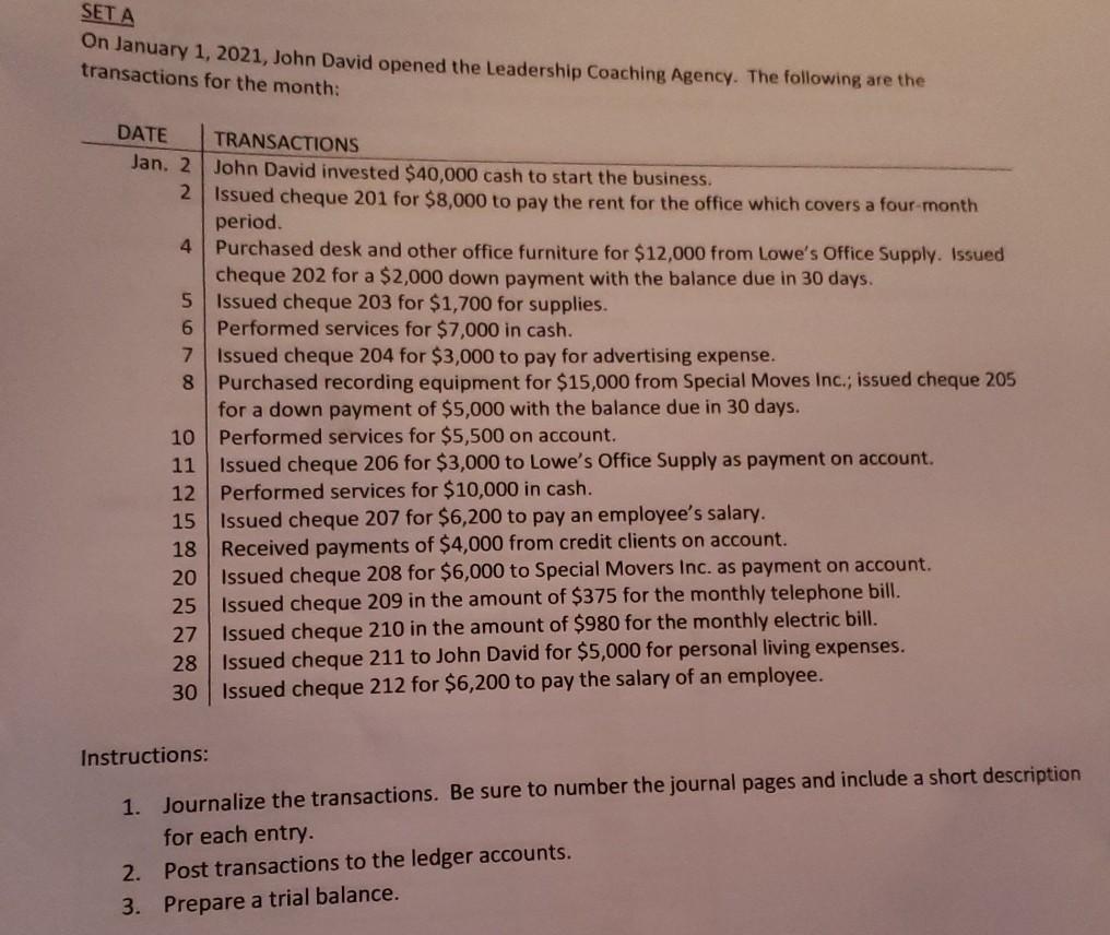 used during January totaled $500. 2. Expired rent for the month $2,000.