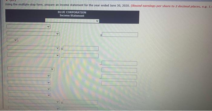 included in the trial balance of Blue Corporation at June 30, 2020.