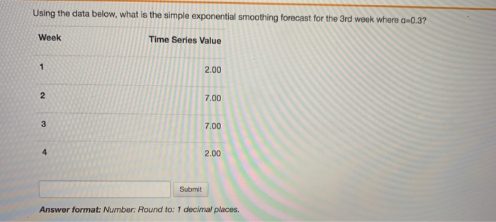  Using the data below, what is the simple exponential smoothing forecast