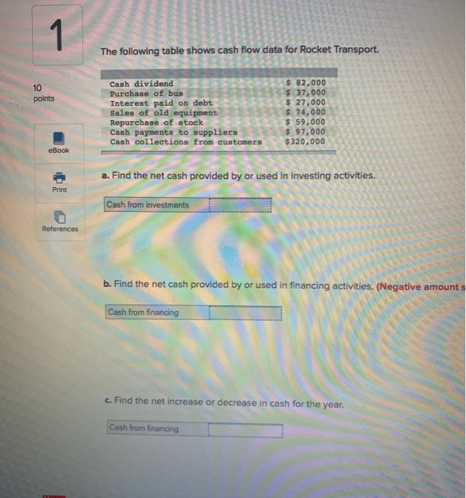  1 The following table shows cash flow data for Rocket Transport.