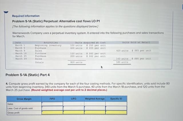 need help for this question. Required information Problem 5-1A (Static) Perpetual: Alternative