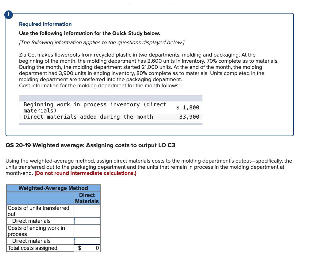 Required information Use the following information for the Quick Study below.