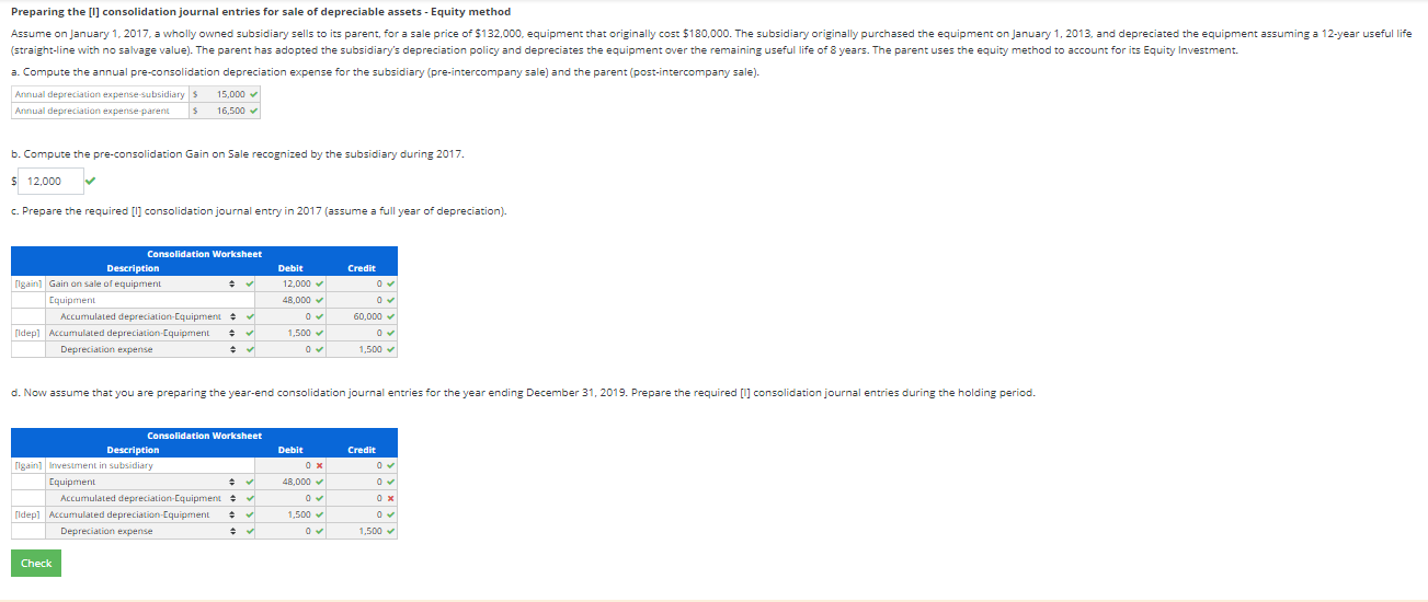 Please answer the incorrect errors asap Preparing the [i] consolidation journal entries