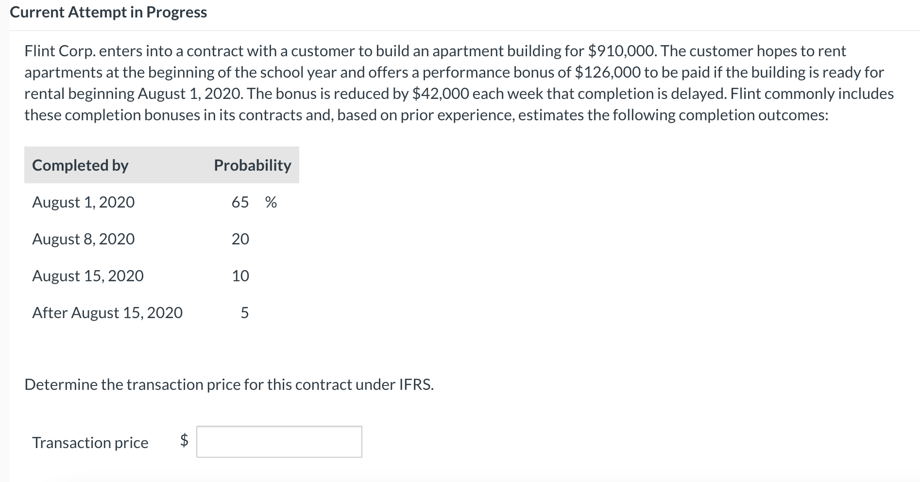  Current Attempt in Progress Flint Corp. enters into a contract with