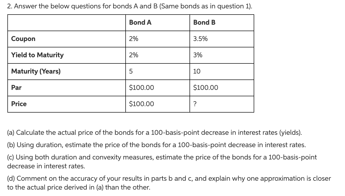  2. Answer the below questions for bonds A and B (Same