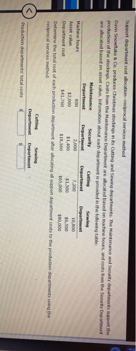  Support department cost allocation-reciprocal services method Davis Snowflake & Co. produces
