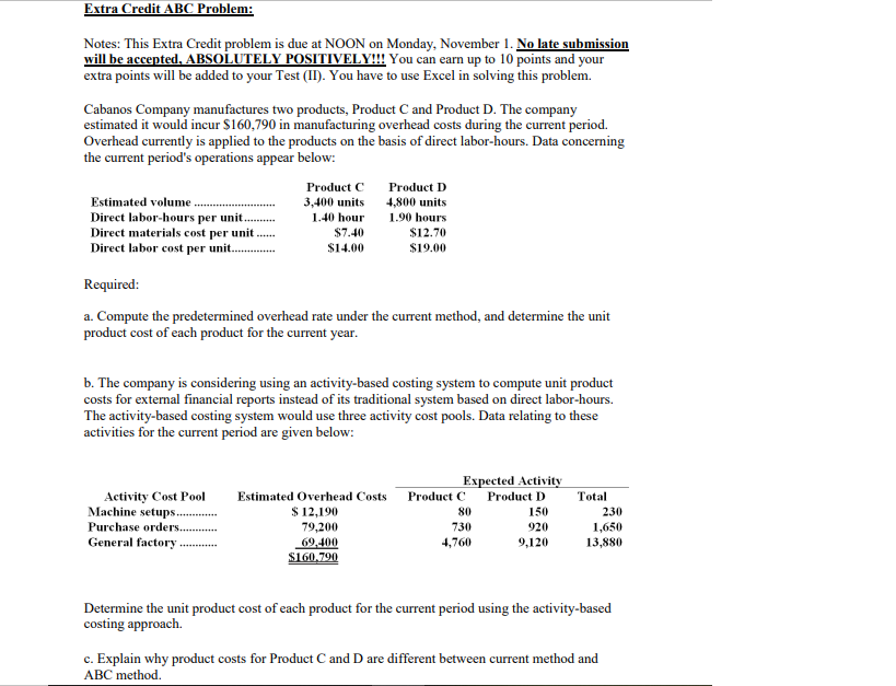  Extra Credit ABC Problem: Notes: This Extra Credit problem is due