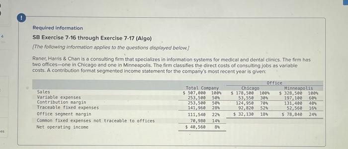 ! 4 Required information SB Exercise 7-16 through Exercise 7-17 (Algo)