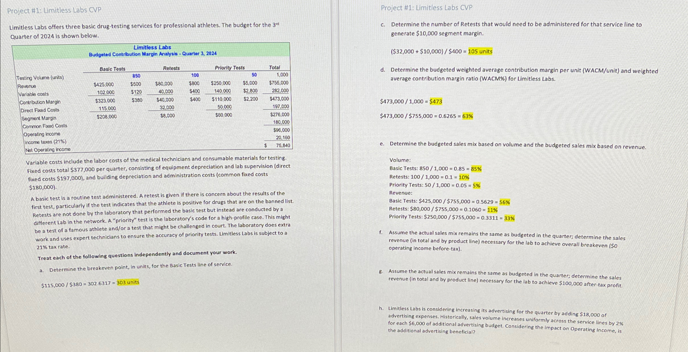  Project #1: Limitless Labs CVP Limitless Labs offers three basic drug-testing