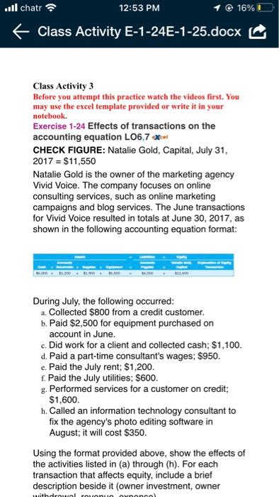  16% ... chatr 12:53 PM f Class Activity E-1-24E-1-25.docx Class Activity