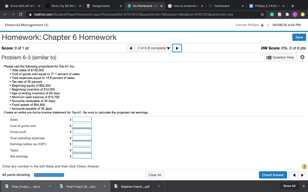 Complete pro-forma income statement for Top-A1 below:(Round to the nearest dollar.) Extra