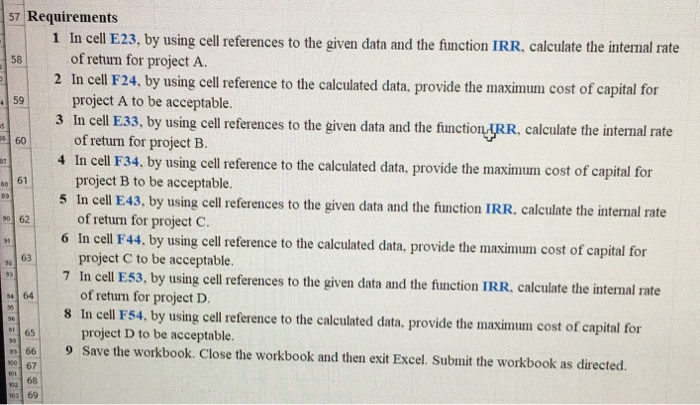 calculate the internal rate of retum (IRR). Then indicate, for each project,