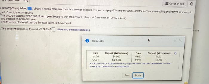  PART 2 Question Help e accompanying table, shows a series of