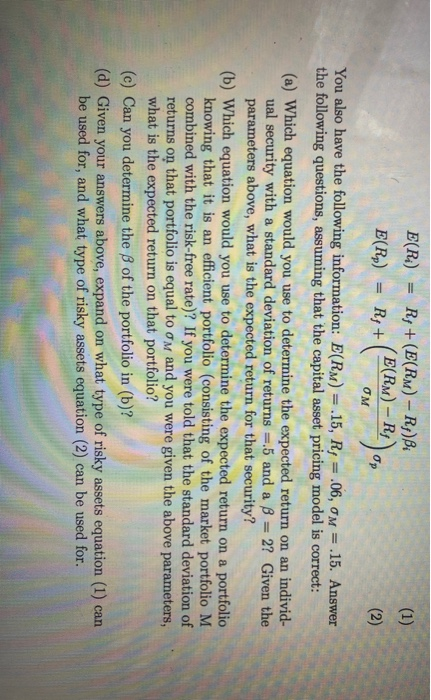  (1) E(R) E(R) R; +(E(RM) - Rp): E(RM) - R Rg+