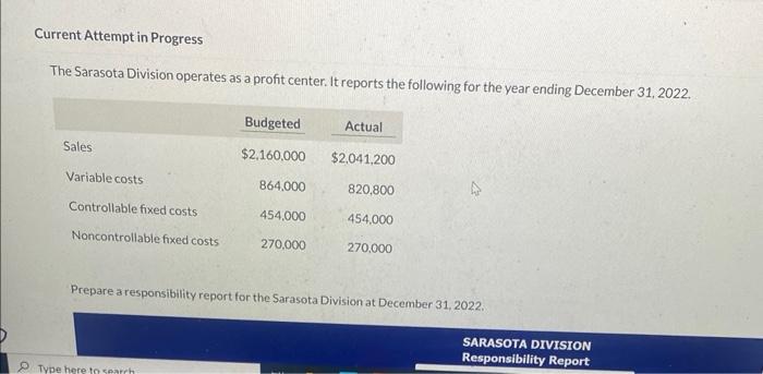  Current Attempt in Progress The Sarasota Division operates as a profit