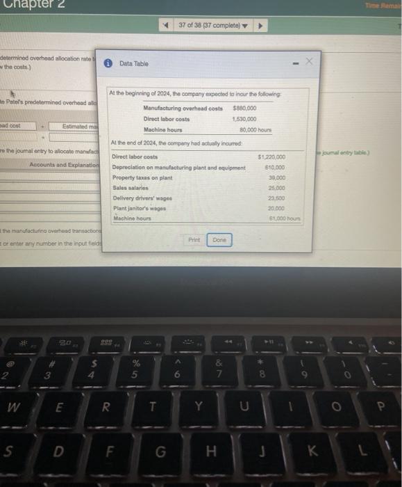  Chapter 2 37 of 38 (37 complete) determined overhead allocation rate