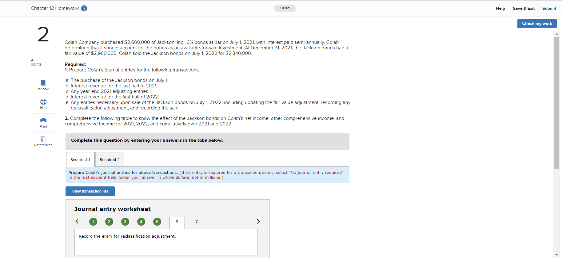  Chapter 12 Homework A Saved Help Save & Exit Submit Check
