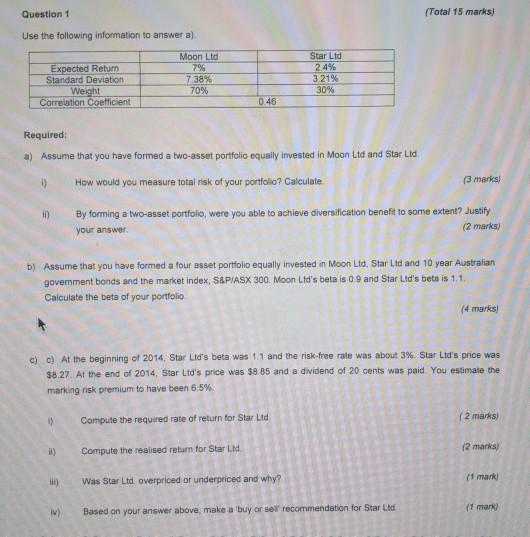 show working out step by step Question 1 (Total 15 marks)