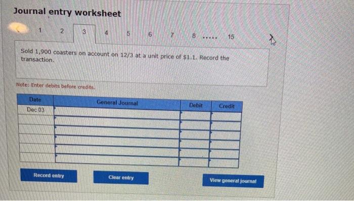 12/1 at a unit ost of $0.52, with terms of n/60. Record