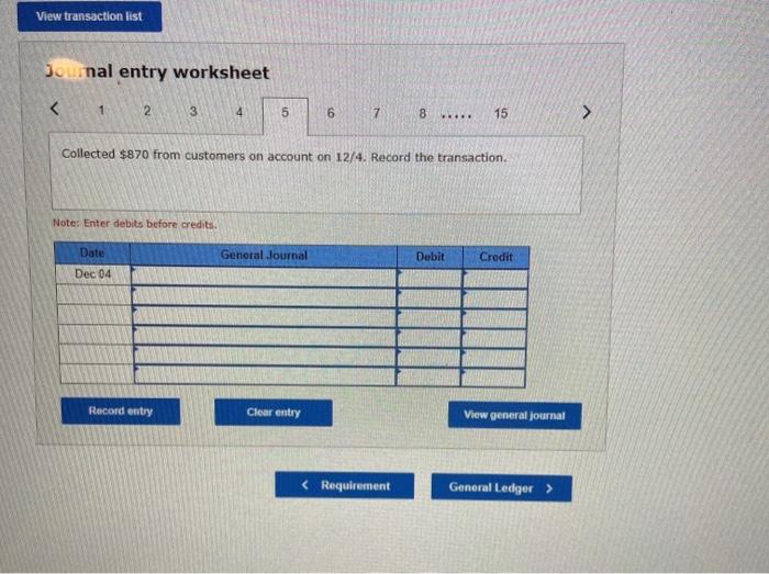 Dec 01 Record entry Clear entry View general Journal Preu 6 NAY