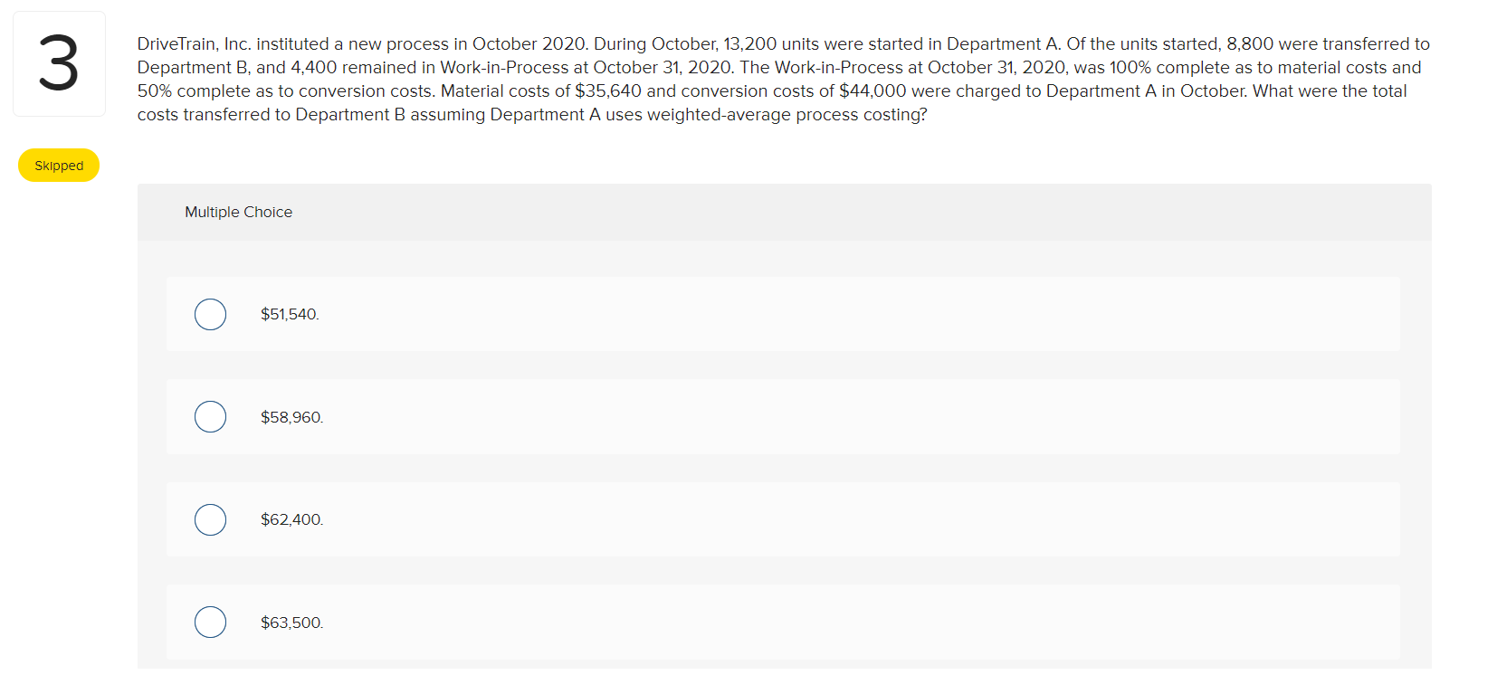  3 DriveTrain, Inc. instituted a new process in October 2020. During