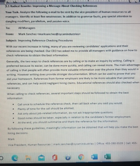 To: 3.1 Radical Rewrite: Improving a Message About Checking References Your