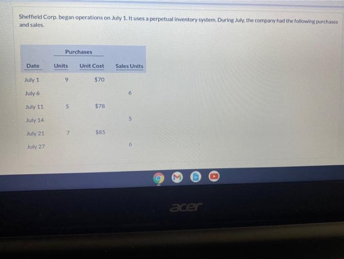 determine the ending inventory under a perpetual inventory system using (1) FIFO,