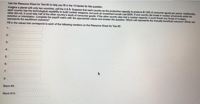  Use the Resource Sheet for Test 2 to help you fill