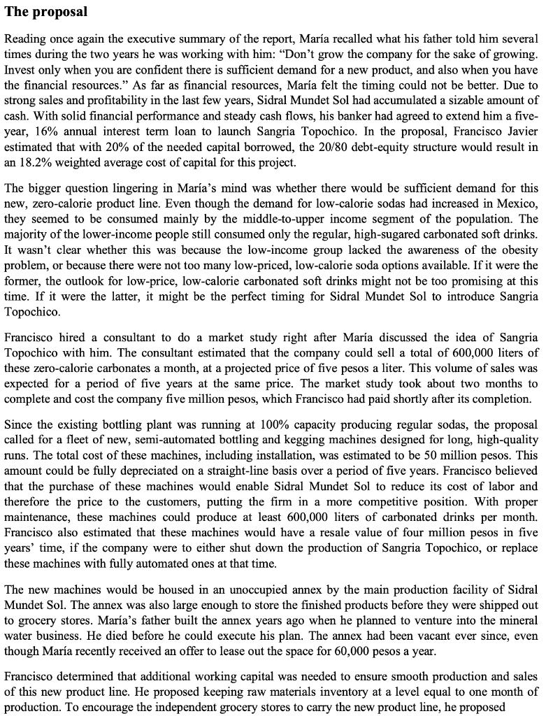 will not need everything.) Sangria Topochico - The Capital Budgeting Decision In