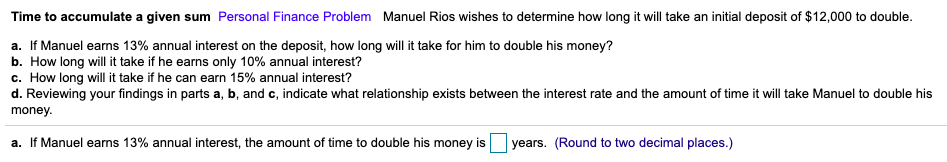  Time to accumulate a given sum Personal Finance Problem Manuel Rios