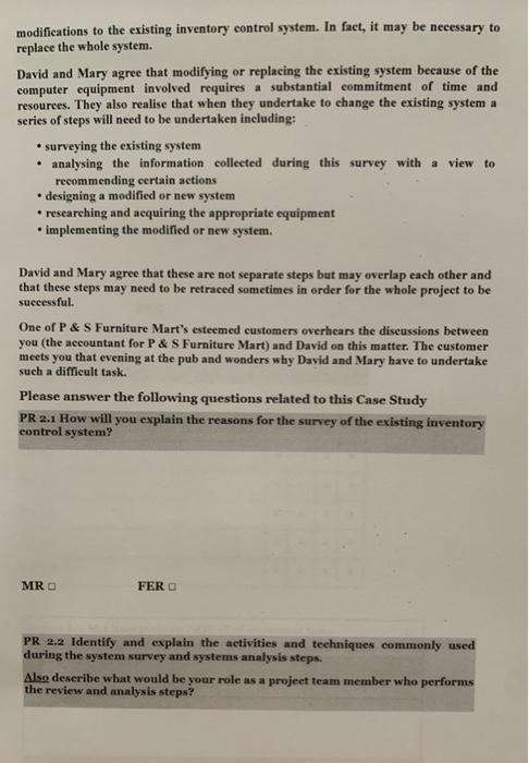 & S Furniture Mart, after operating its inventory control system for a