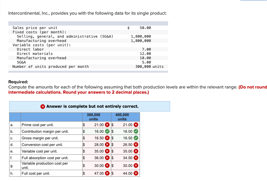  Intercontinental, Inc., provides you with the following data for its single