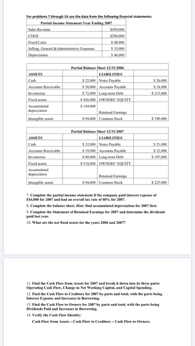  For problems 7 through 14 use the data from the following