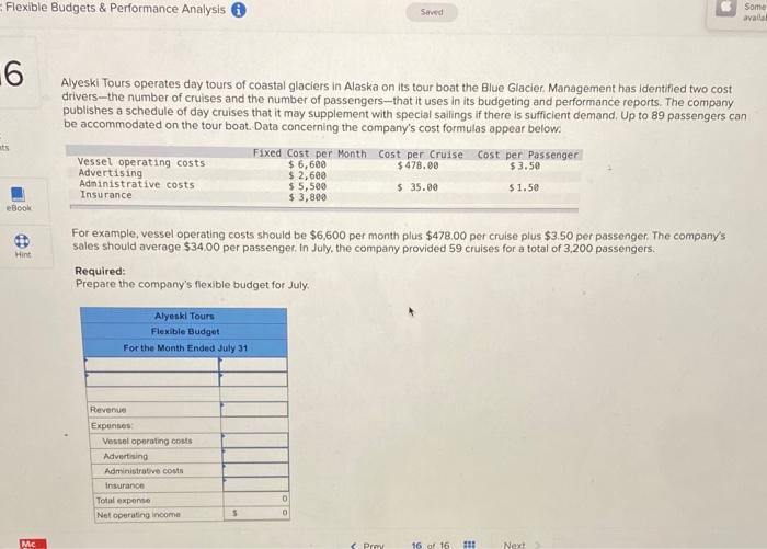  Flexible Budgets & Performance Analysis Saved Some avail 6 Alyeski Tours