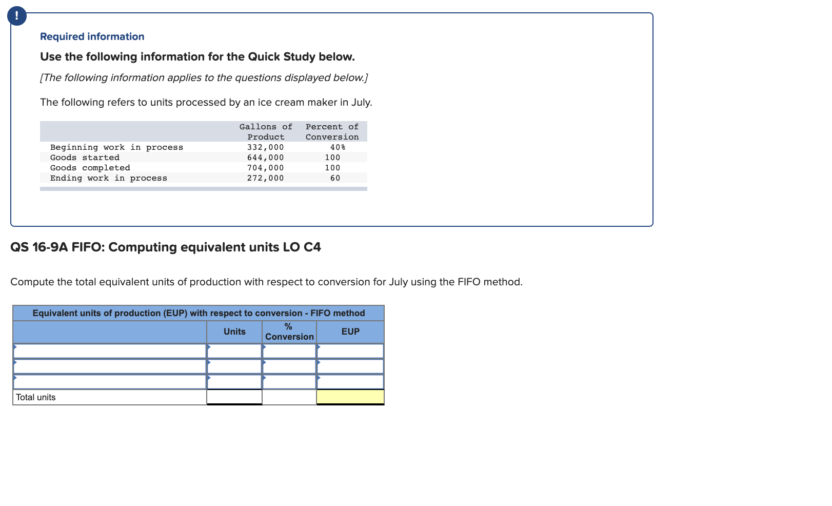 Required information Use the following information for the Quick Study below.