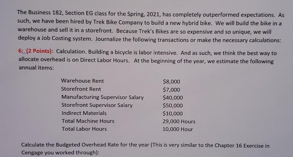 The Business 182, Section EG class for the Spring, 2021, has