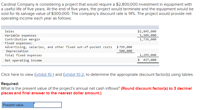 investment in equipment with a useful life of five years. At the