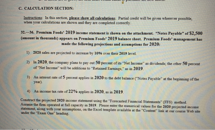  C. CALCULATION SECTION: Instructions: In this section, please show all calculations.