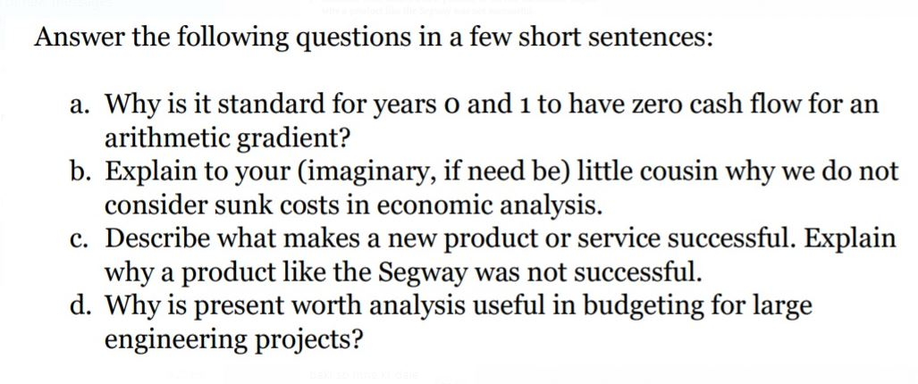 Please provide a short answer for each subpart, i will give