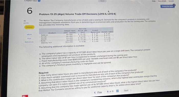  Chapter 10 Help Sava Gheday 6 Problem 13-25 (Algo) Volume Trade-Off