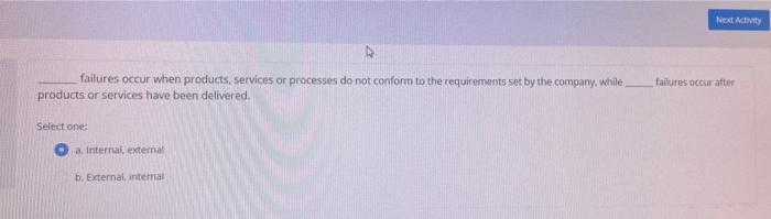 Next Activity failures occur when products, services or processes do not