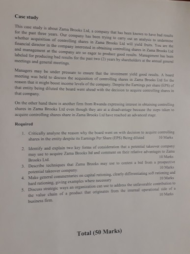  Case study This case study is about Zama Brooks Ltd, a